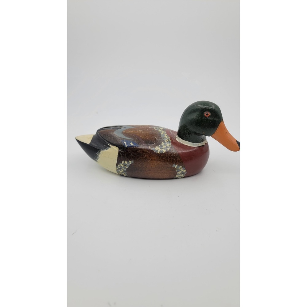 7" Wooden Carved Mallard Duck Hand‎ Painted Decoy Green Head
